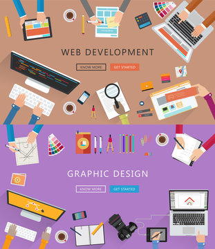 Flat designed banners for web development and graphic design. Vector