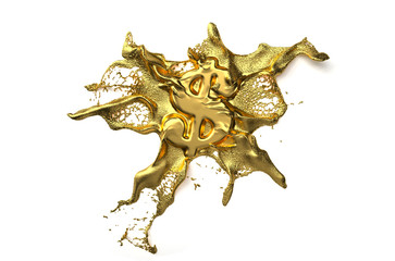 dollar symbol melts into liquid gold. path included