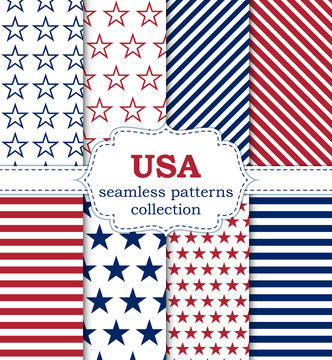 Vector illustration of a set of seamless patterns USA.