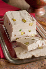 Halvah or Helva a popular Middle Eastern candy made with pistachio nuts