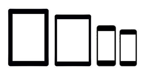 Tablets and smartphones in different sizes