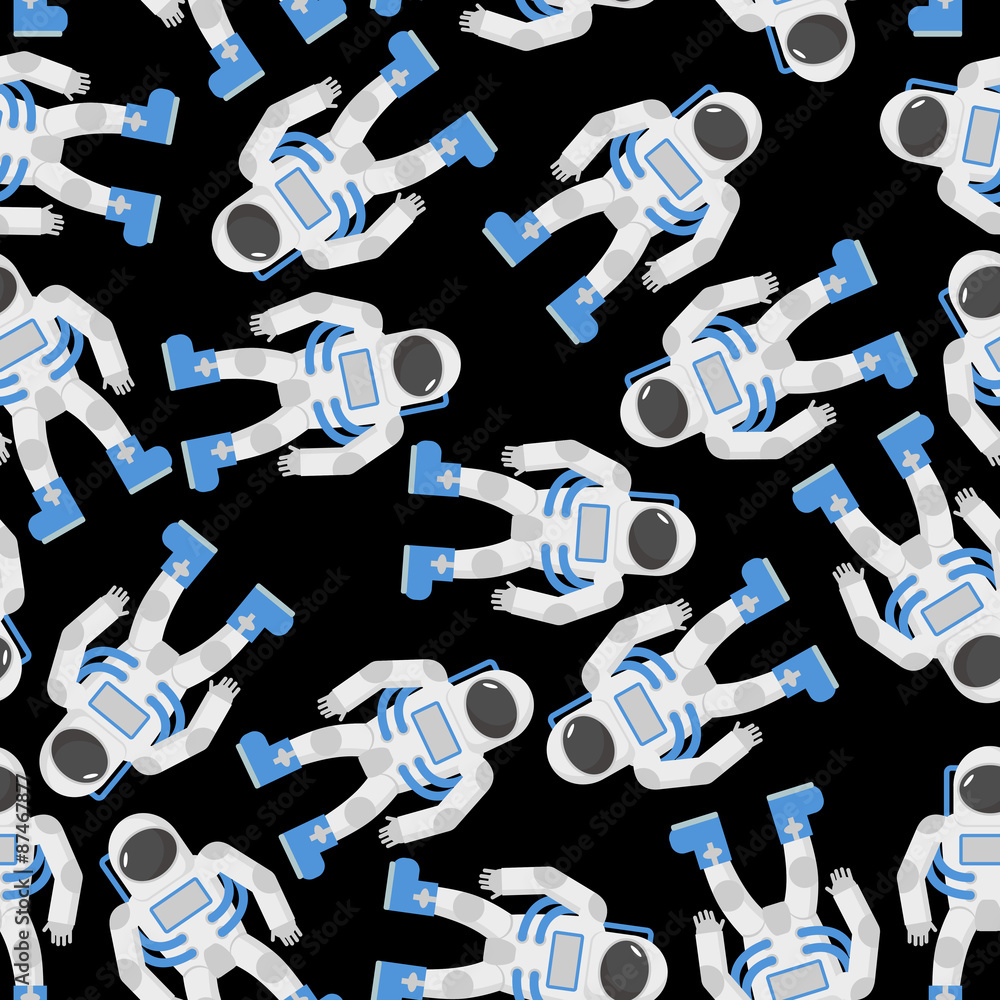 Poster astronaut seamless pattern. astronauts in black space. vector b