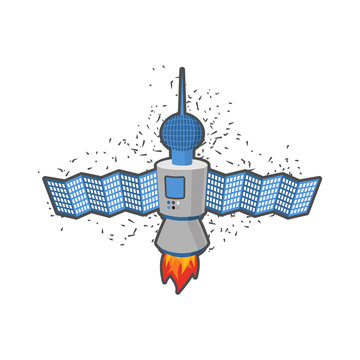 Satellite in space on a white background. Vector illustration.