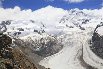 The Gorner Glacier (Gornergletscher) in Switzerland, second largest glacier in the 