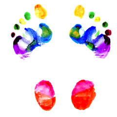 Footprints of feet painted in various colors