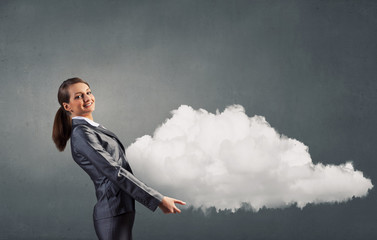 Woman hold cloud