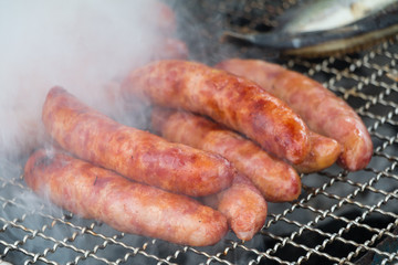 Taiwanese sausages on the grill