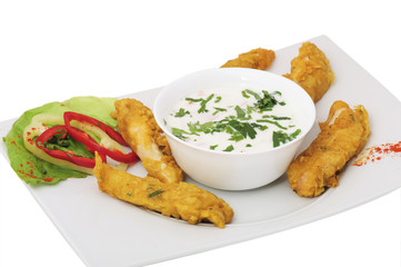 Fried chicken with yogurt salad(indian: MURGH PAKORA)