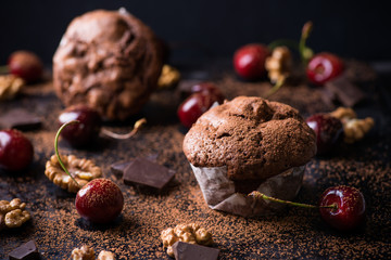 Chocolate muffins with nuts