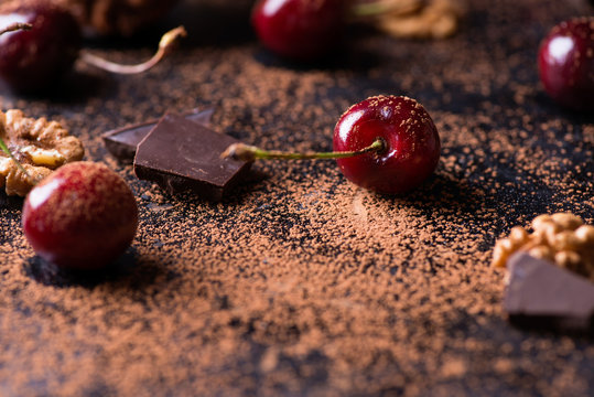 Ripe cherry, walnuts and chocolate chunks