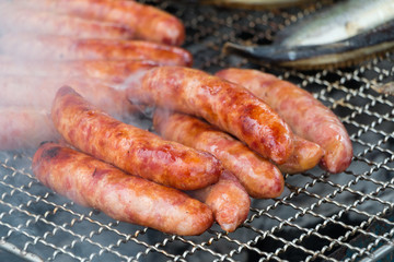 Taiwanese sausages on the grill