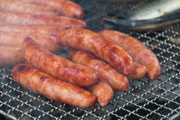 Taiwanese sausages on the grill