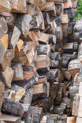 Dry logs stacked in a pile in the garden