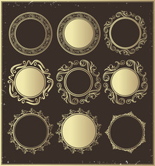 Set of golden vintage round frames