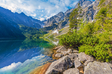 Naklejka na ściany i meble Rocks in beautiful Morskie lake in summer, Tatra Mountains, Poland