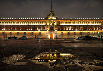 National Palace in Plaza de la Constitucion of Mexico City at Night