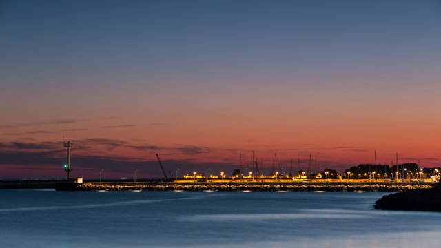 Port Of Hel Night. Poland, Hel Peninsula