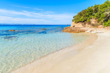 Beautiful beach Grande Sperone with crystal clear azure sea water, Corsica island, France