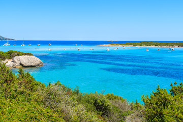 Fototapeta premium View of beautiful sea lagoon with turquoise water near Grande Sperone bay, Corsica island, France