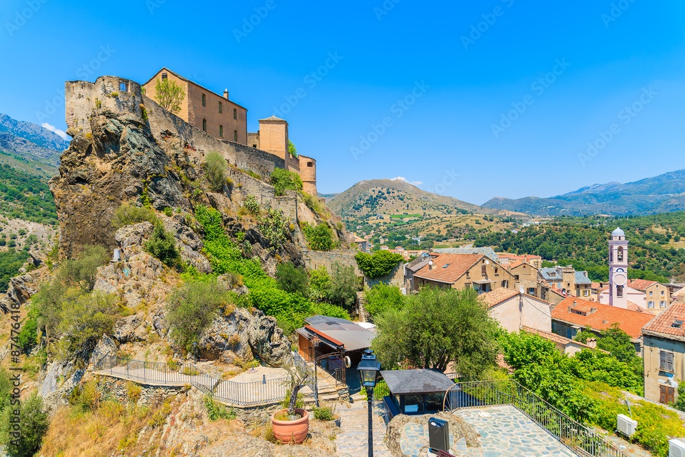 Wall mural citadel built on top of a hill in corte town, corsica island, france