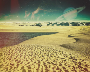 Fantastic backgrounds with another planet on the skies and dry d