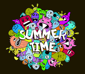 Hello summer doodle hipster colorful background