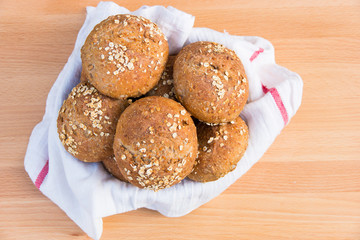 Freshly baked the whole grain bread rolls.