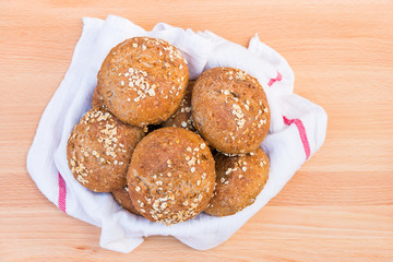Freshly baked the whole grain bread rolls.
