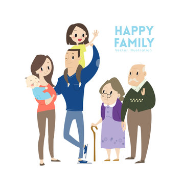 big happy family cartoon illustration