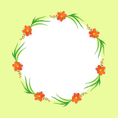 Watercolor wreath of red flowers and leaves