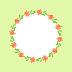 Watercolor wreath of small red flowers and leaves