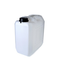 White plastic gallon with lid on white background