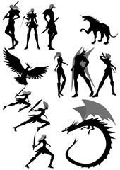 人物　シルエット　動物　シルエット