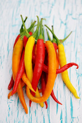 chili peppers on a wooden board