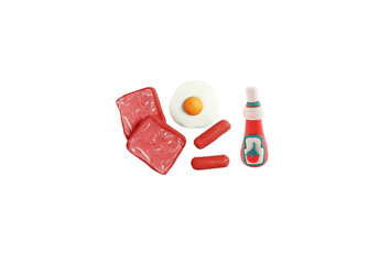 miniature breakfast model from japanese clay on white background