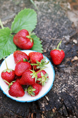 strawberries in an old metal bowl