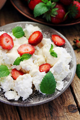 Strawberries with cheese, and mint