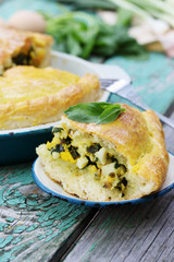Homemade pie with spinach
