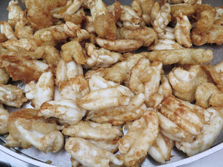 closed up fried squid eggs, asian food