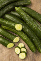 Fresh cucumber on the wooden table