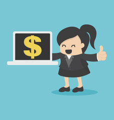 business woman showing a notebook with money