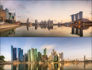 Set of Singapore Skyline and view in Marina Bay