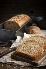 fresh  multigrain bread on rustic background