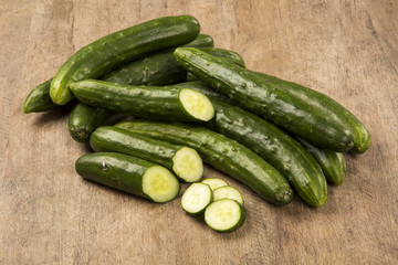 Fresh cucumber on the wooden table