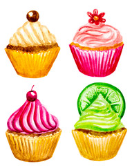 set of vectorized watercolor cupcakes