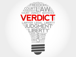 Verdict bulb word cloud concept