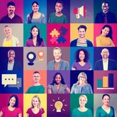 Multiethnic People Colorful Smiling Portrait Technology Concept