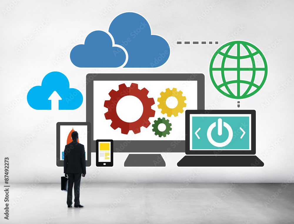 Poster cloud data storage database online technology concept