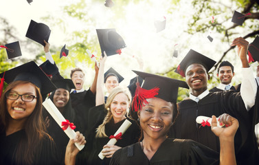 Diversity Students Graduation Success Celebration Concept - obrazy, fototapety, plakaty