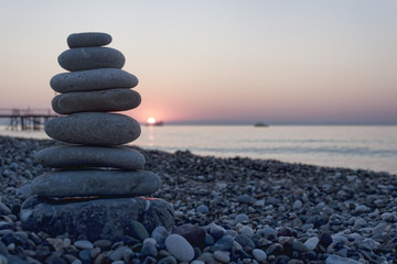 Pyramid of pebbles on the beach
